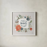 Holiday Garden IV by Laura Marshall. Shown in a crisp white glass frame for a clean and minimalist style. Available as an archival giclee rolled canvas, fine art paper, or poster print. SKU 37097a.