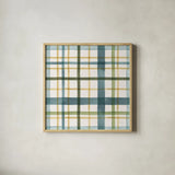 Holiday Garden Pattern VIII by Laura Marshall. Shown in a natural wood glass frame for a timeless modern aesthetic. Available as an archival giclee rolled canvas, fine art paper, or poster print. SKU 37158a.