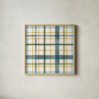 Holiday Garden Pattern VIII by Laura Marshall. Shown in a natural wood glass frame for a timeless modern aesthetic. Available as an archival giclee rolled canvas, fine art paper, or poster print. SKU 37158a.