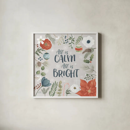 Holiday Garden V by Laura Marshall. Shown in a crisp white glass frame for a clean and minimalist style. Available as an archival giclee rolled canvas, fine art paper, or poster print. SKU 37098a.