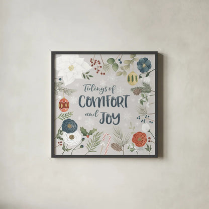 Holiday Garden VI by Laura Marshall. Shown in a sleek black glass frame for a contemporary gallery look. Available as an archival giclee rolled canvas, fine art paper, or poster print. SKU 37099a.