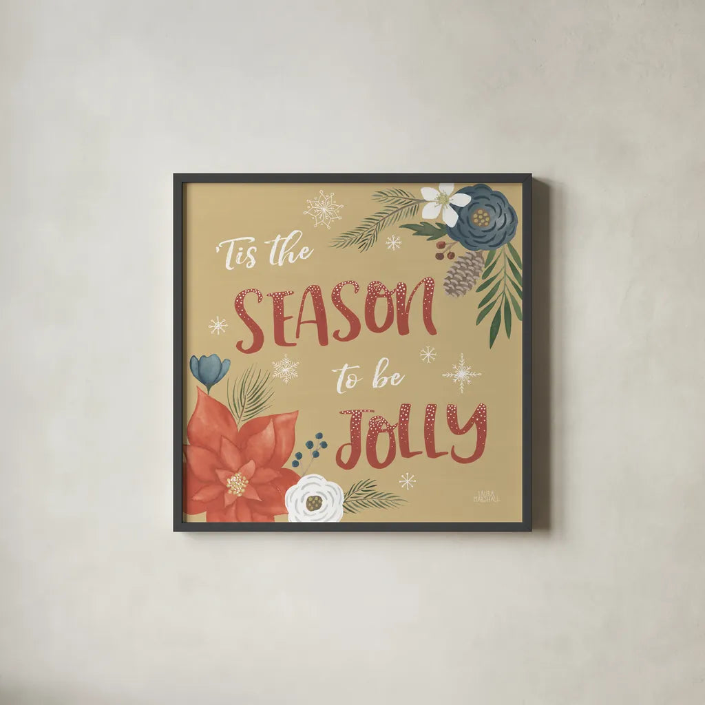 Holiday Garden VII by Laura Marshall. Shown in a sleek black glass frame for a contemporary gallery look. Available as an archival giclee rolled canvas, fine art paper, or poster print. SKU 37100a.