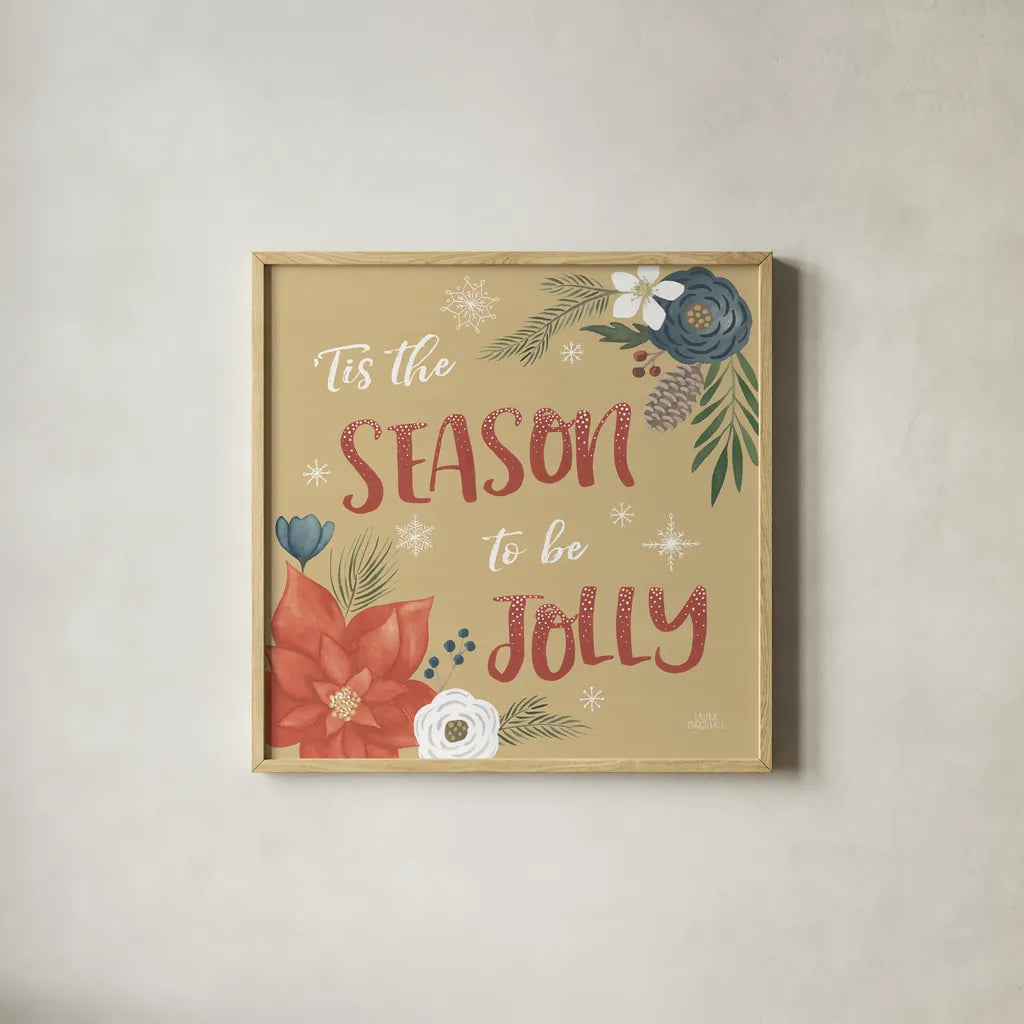 Holiday Garden VII by Laura Marshall. Shown in a natural wood glass frame for a timeless modern aesthetic. Available as an archival giclee rolled canvas, fine art paper, or poster print. SKU 37100a.