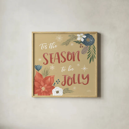 Holiday Garden VII by Laura Marshall. Shown in a natural wood glass frame for a timeless modern aesthetic. Available as an archival giclee rolled canvas, fine art paper, or poster print. SKU 37100a.