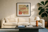 Holiday Garden VII by Laura Marshall. Displayed in a glass frame with matte in a clean modern living room. Available as an archival giclee rolled canvas, fine art paper, or poster print. SKU 37100a.