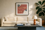 Holiday Garden VIII by Laura Marshall. Displayed in a glass frame with matte in a clean modern living room. Available as an archival giclee rolled canvas, fine art paper, or poster print. SKU 37101a.