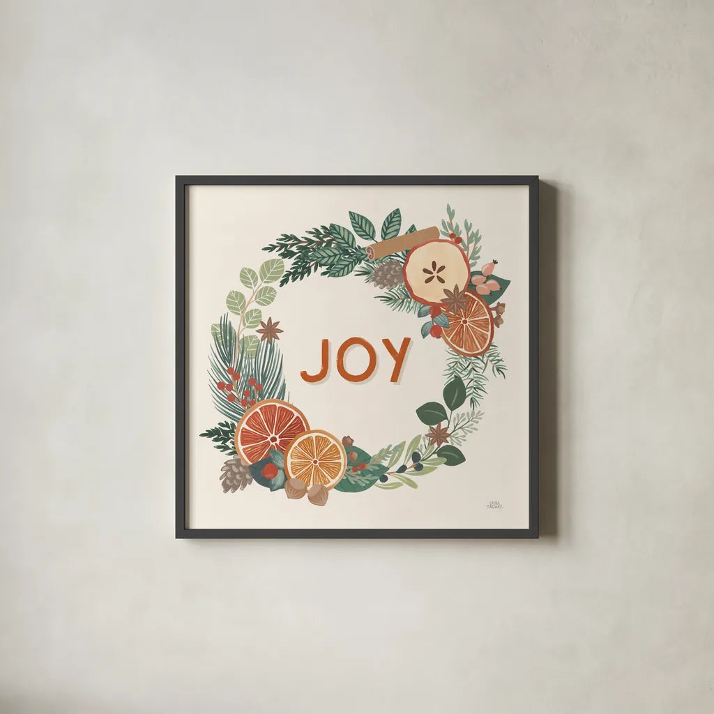 Holiday Spice IV by Laura Marshall. Shown in a sleek black glass frame for a contemporary gallery look. Available as an archival giclee rolled canvas, fine art paper, or poster print. SKU 67388a.