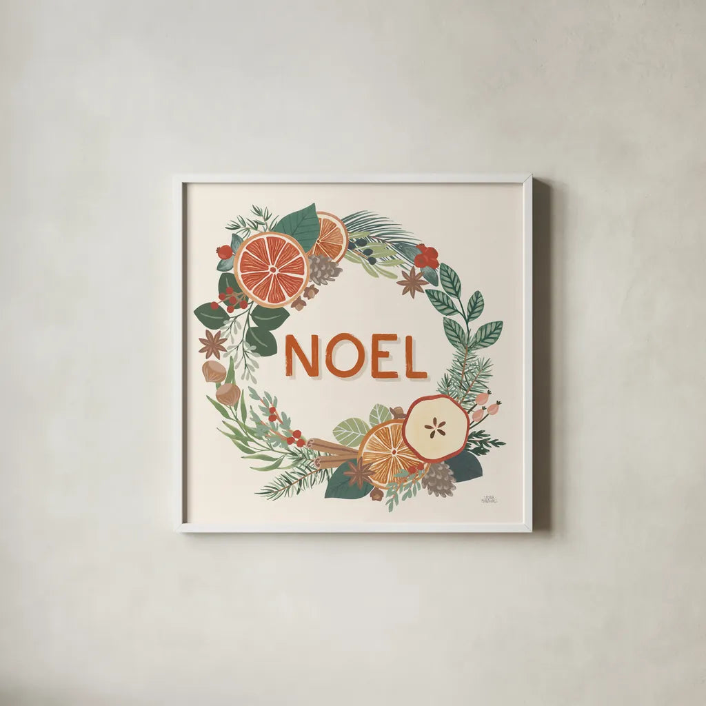 Holiday Spice V by Laura Marshall. Shown in a crisp white glass frame for a clean and minimalist style. Available as an archival giclee rolled canvas, fine art paper, or poster print. SKU 67389a.
