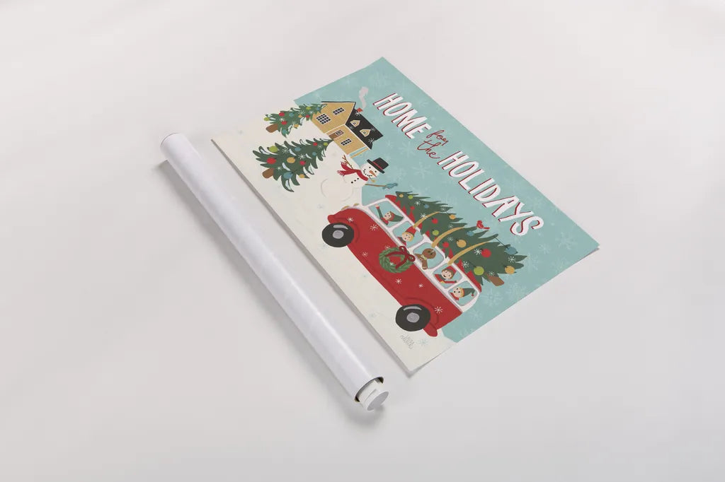 Holiday Travelers I by Laura Marshall. shown as a rolled paper print. Available as archival giclee rolled canvas, fine art paper, or poster print. SKU 43980i.