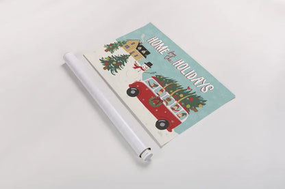 Holiday Travelers I by Laura Marshall. shown as a rolled paper print. Available as archival giclee rolled canvas, fine art paper, or poster print. SKU 43980i.