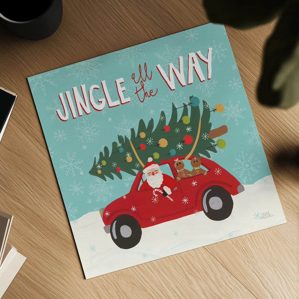 Holiday Travelers III by Laura Marshall. Shown as a detailed flat fine art print, highlighting archival giclee quality. Available as an archival giclee rolled canvas, fine art paper, or poster print. SKU 43982a.