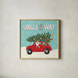 Holiday Travelers III by Laura Marshall. Shown in a natural wood glass frame for a timeless modern aesthetic. Available as an archival giclee rolled canvas, fine art paper, or poster print. SKU 43982a.