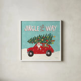 Holiday Travelers III by Laura Marshall. Shown in a crisp white glass frame for a clean and minimalist style. Available as an archival giclee rolled canvas, fine art paper, or poster print. SKU 43982a.