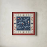 Homespun Americana II v2 by Laura Marshall. Shown in a crisp white glass frame for a clean and minimalist style. Available as an archival giclee rolled canvas, fine art paper, or poster print. SKU 104922a.
