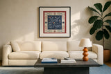 Homespun Americana II v2 by Laura Marshall. Displayed in a glass frame with matte in a clean modern living room. Available as an archival giclee rolled canvas, fine art paper, or poster print. SKU 104922a.