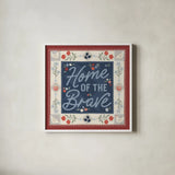 Homespun Americana III v2 by Laura Marshall. Shown in a crisp white glass frame for a clean and minimalist style. Available as an archival giclee rolled canvas, fine art paper, or poster print. SKU 104923a.