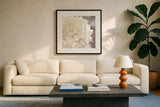 Hydrangea Dream I by Laura Marshall. Displayed in a glass frame with matte in a clean modern living room. Available as an archival giclee rolled canvas, fine art paper, or poster print. SKU 21916a.