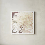 Hydrangea Dream II by Laura Marshall. Shown in a crisp white glass frame for a clean and minimalist style. Available as an archival giclee rolled canvas, fine art paper, or poster print. SKU 21917a.