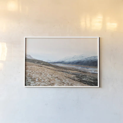 Iceland Hills II by Laura Marshall. shown as a paper print in a white frame. Available as a archival giclee rolled canvas, fine art paper, or poster print. SKU 63270i.