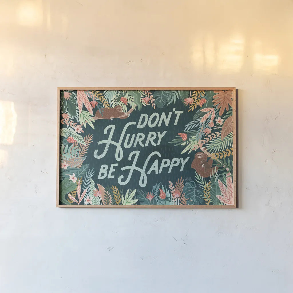 Jungle Hangout I by Laura Marshall. shown as a paper print in a natural frame. Available as a archival giclee rolled canvas, fine art paper, or poster print. SKU 55740i.