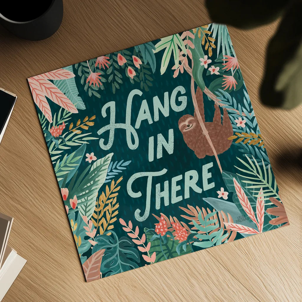 Jungle Hangout II by Laura Marshall. Shown as a detailed flat fine art print, highlighting archival giclee quality. Available as an archival giclee rolled canvas, fine art paper, or poster print. SKU 55741a.