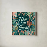 Jungle Hangout II by Laura Marshall. Shown in a crisp white glass frame for a clean and minimalist style. Available as an archival giclee rolled canvas, fine art paper, or poster print. SKU 55741a.