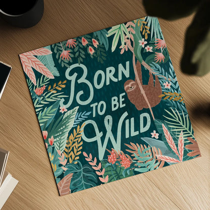 Jungle Hangout II Born to be Wild by Laura Marshall. Shown as a detailed flat fine art print, highlighting archival giclee quality. Available as an archival giclee rolled canvas, fine art paper, or poster print. SKU 70221a.