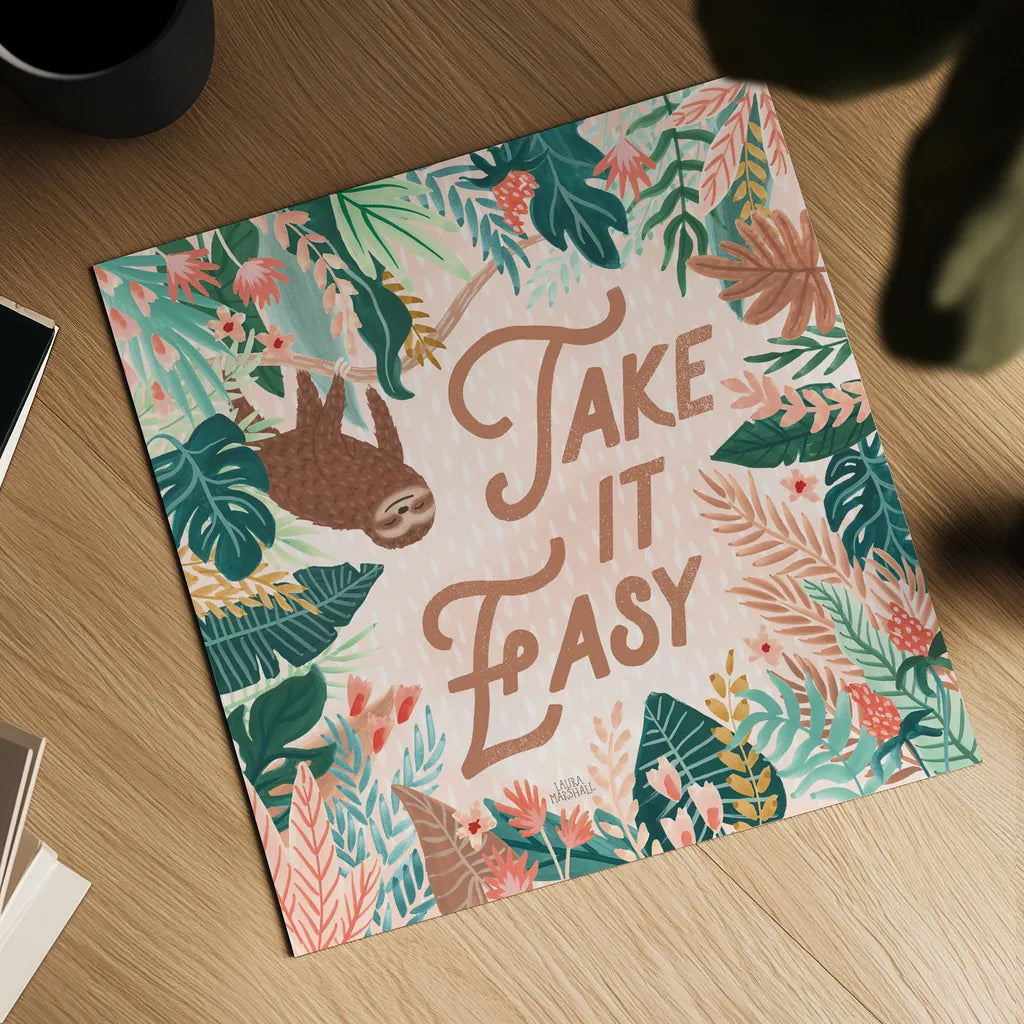 Jungle Hangout III by Laura Marshall. Shown as a detailed flat fine art print, highlighting archival giclee quality. Available as an archival giclee rolled canvas, fine art paper, or poster print. SKU 55742a.