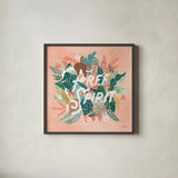 Jungle Hangout IV by Laura Marshall. Shown in a sleek black glass frame for a contemporary gallery look. Available as an archival giclee rolled canvas, fine art paper, or poster print. SKU 55743a.