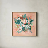 Jungle Hangout IV by Laura Marshall. Shown in a natural wood glass frame for a timeless modern aesthetic. Available as an archival giclee rolled canvas, fine art paper, or poster print. SKU 55743a.