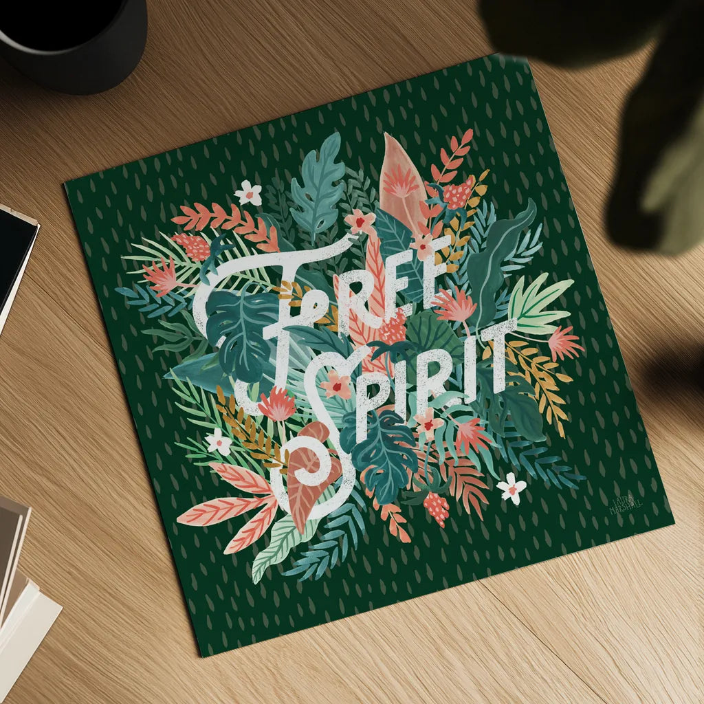 Jungle Hangout IV No Sloth Emerald Green by Laura Marshall. Shown as a detailed flat fine art print, highlighting archival giclee quality. Available as an archival giclee rolled canvas, fine art paper, or poster print. SKU 59162a.