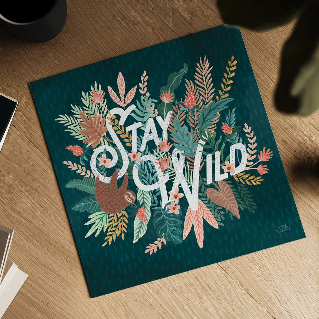 Jungle Hangout V by Laura Marshall. Shown as a detailed flat fine art print, highlighting archival giclee quality. Available as an archival giclee rolled canvas, fine art paper, or poster print. SKU 55744a.