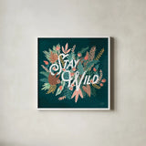 Jungle Hangout V by Laura Marshall. Shown in a crisp white glass frame for a clean and minimalist style. Available as an archival giclee rolled canvas, fine art paper, or poster print. SKU 55744a.