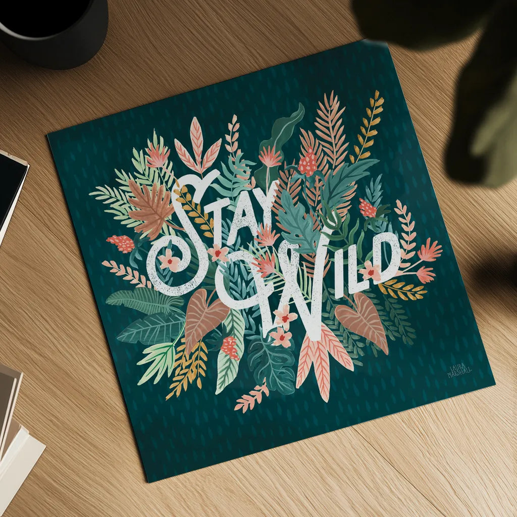 Jungle Hangout V No Sloth by Laura Marshall. Shown as a detailed flat fine art print, highlighting archival giclee quality. Available as an archival giclee rolled canvas, fine art paper, or poster print. SKU 59123a.