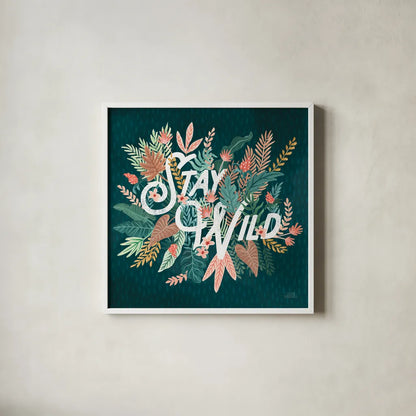 Jungle Hangout V No Sloth by Laura Marshall. Shown in a crisp white glass frame for a clean and minimalist style. Available as an archival giclee rolled canvas, fine art paper, or poster print. SKU 59123a.