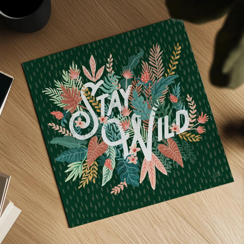 Jungle Hangout V No Sloth Emerald Green by Laura Marshall. Shown as a detailed flat fine art print, highlighting archival giclee quality. Available as an archival giclee rolled canvas, fine art paper, or poster print. SKU 59163a.