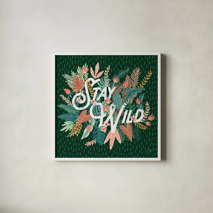 Jungle Hangout V No Sloth Emerald Green by Laura Marshall. Shown in a crisp white glass frame for a clean and minimalist style. Available as an archival giclee rolled canvas, fine art paper, or poster print. SKU 59163a.