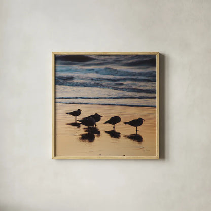 Kalaloch Birds II by Laura Marshall. Shown in a natural wood glass frame for a timeless modern aesthetic. Available as an archival giclee rolled canvas, fine art paper, or poster print. SKU 42972a.