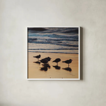 Kalaloch Birds II by Laura Marshall. Shown in a crisp white glass frame for a clean and minimalist style. Available as an archival giclee rolled canvas, fine art paper, or poster print. SKU 42972a.
