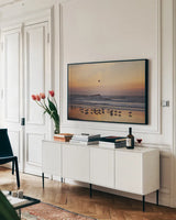 Kalaloch Birds III by Laura Marshall. shown as a framed stretched canvas in a living room above a console. Available as a archival giclee rolled canvas, fine art paper, or poster print. SKU 42973i.