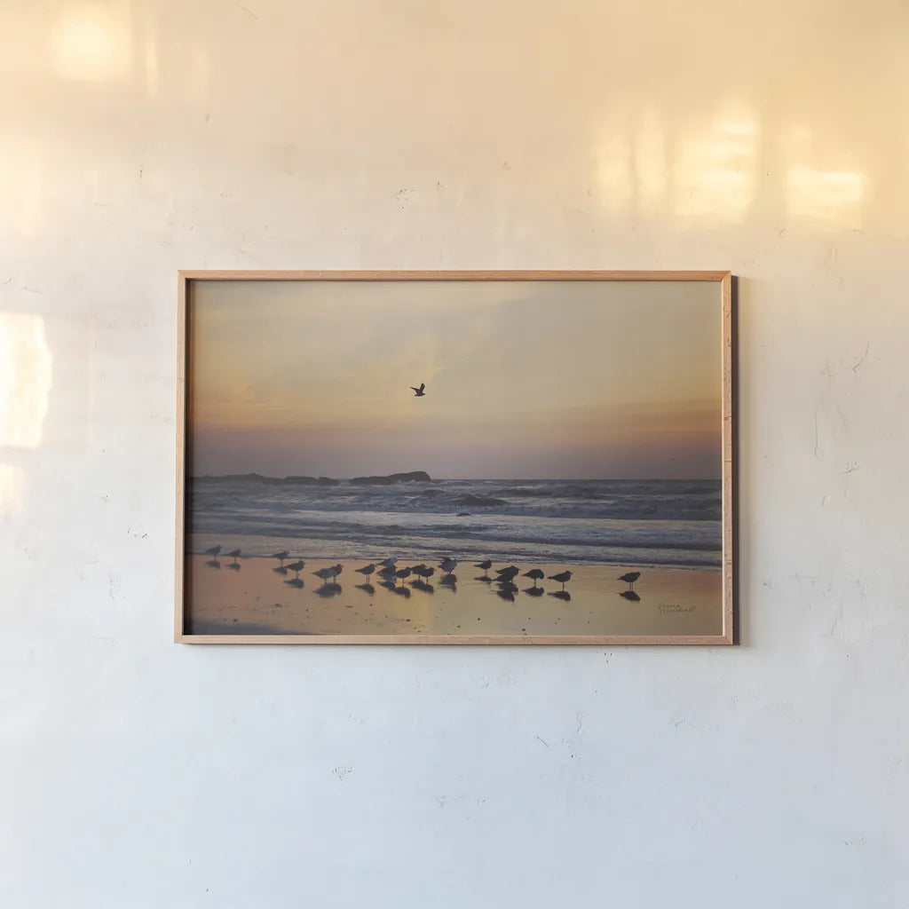 Kalaloch Birds III by Laura Marshall. shown as a paper print in a natural frame. Available as a archival giclee rolled canvas, fine art paper, or poster print. SKU 42973i.