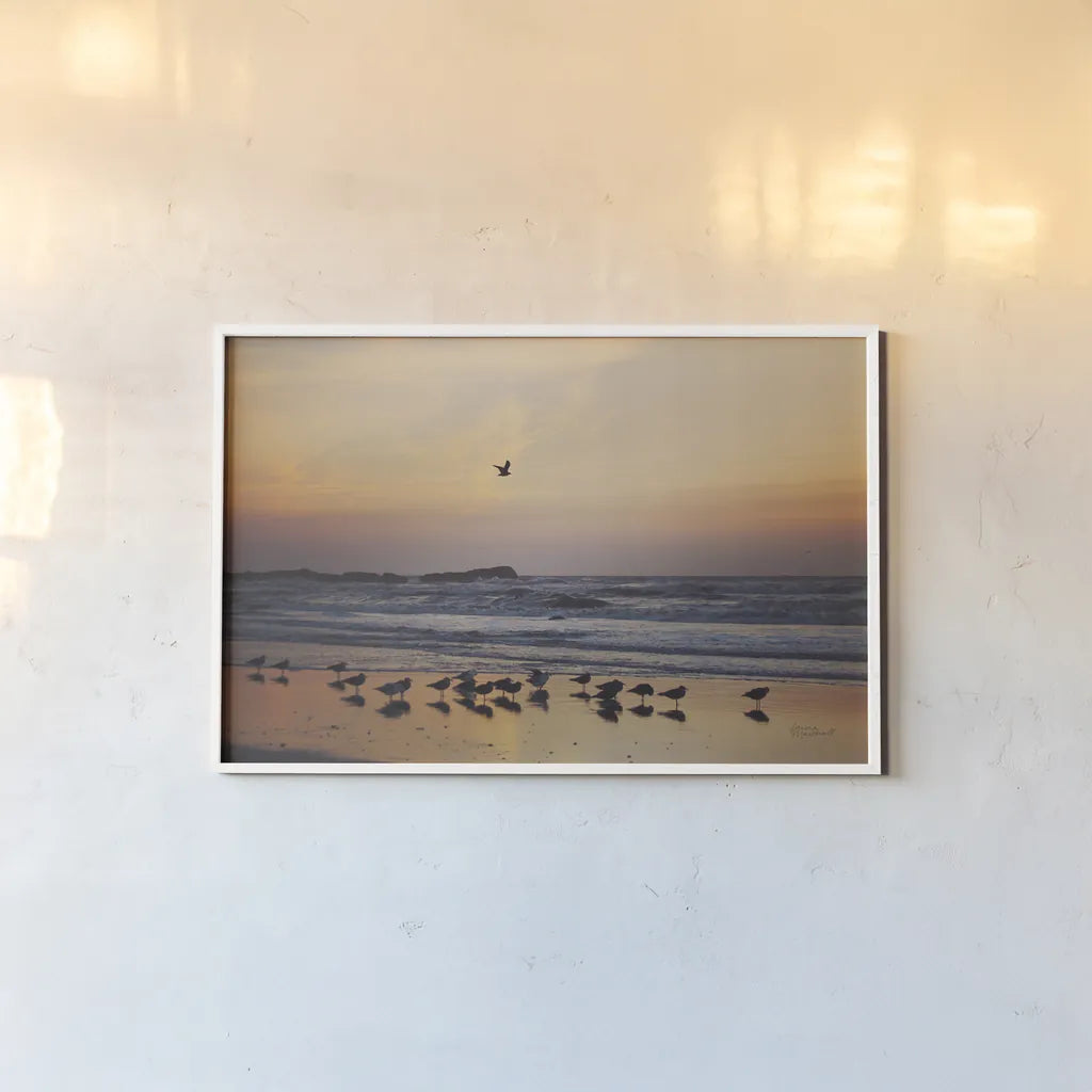 Kalaloch Birds III by Laura Marshall. shown as a paper print in a white frame. Available as a archival giclee rolled canvas, fine art paper, or poster print. SKU 42973i.