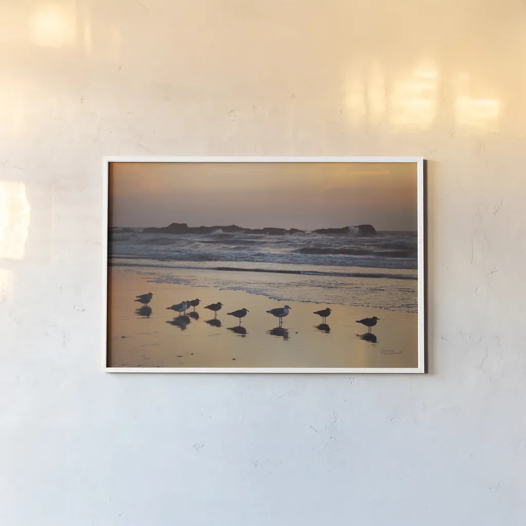 Kalaloch Birds IV by Laura Marshall. shown as a paper print in a white frame. Available as a archival giclee rolled canvas, fine art paper, or poster print. SKU 42974i.