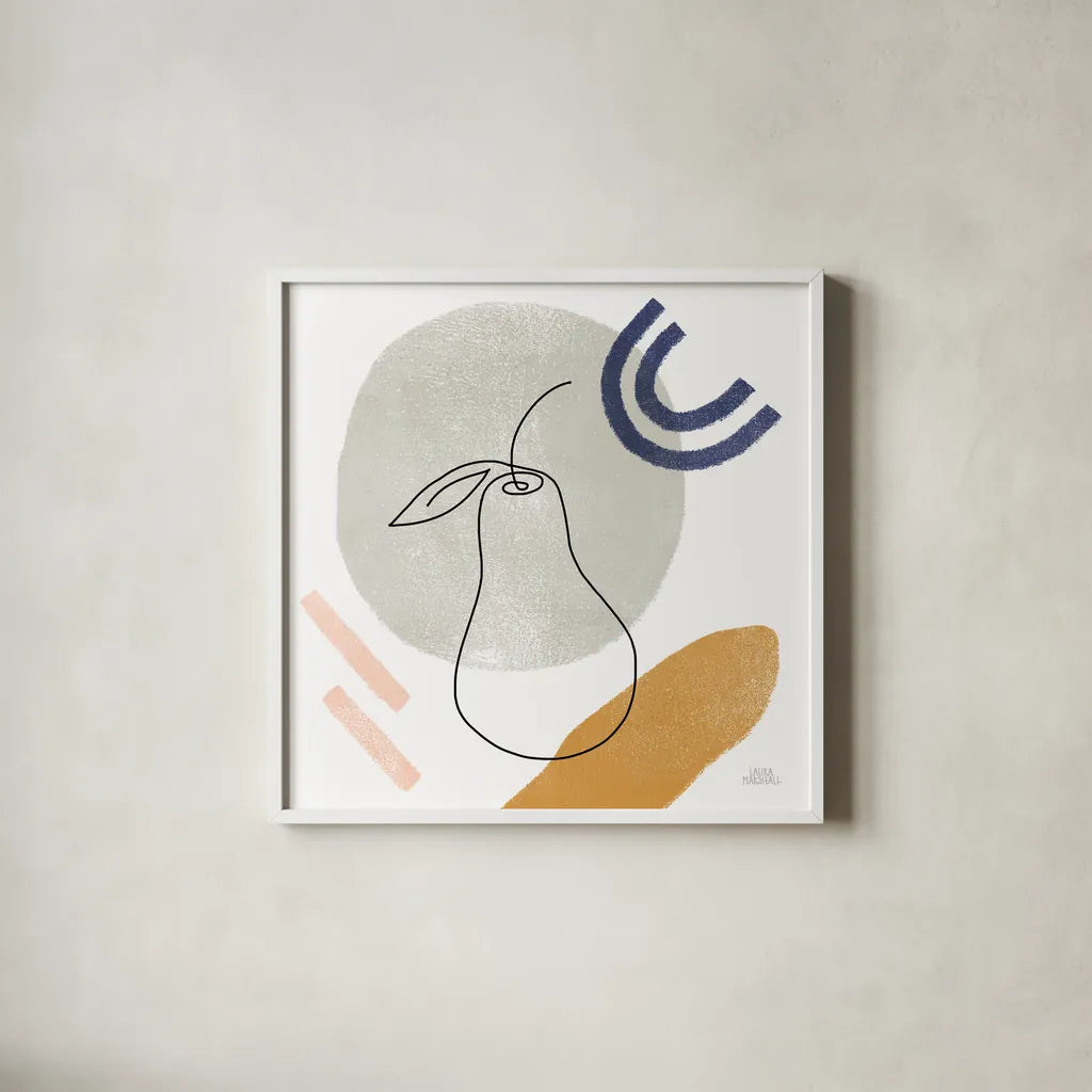 Kitchen Table III by Laura Marshall. Shown in a crisp white glass frame for a clean and minimalist style. Available as an archival giclee rolled canvas, fine art paper, or poster print. SKU 56339a.