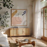 Kitchen Table IV by Laura Marshall. Shown in a natural wood frame in a cozy modern living room. Available as an archival giclee rolled canvas, fine art paper, or poster print. SKU 56340a.