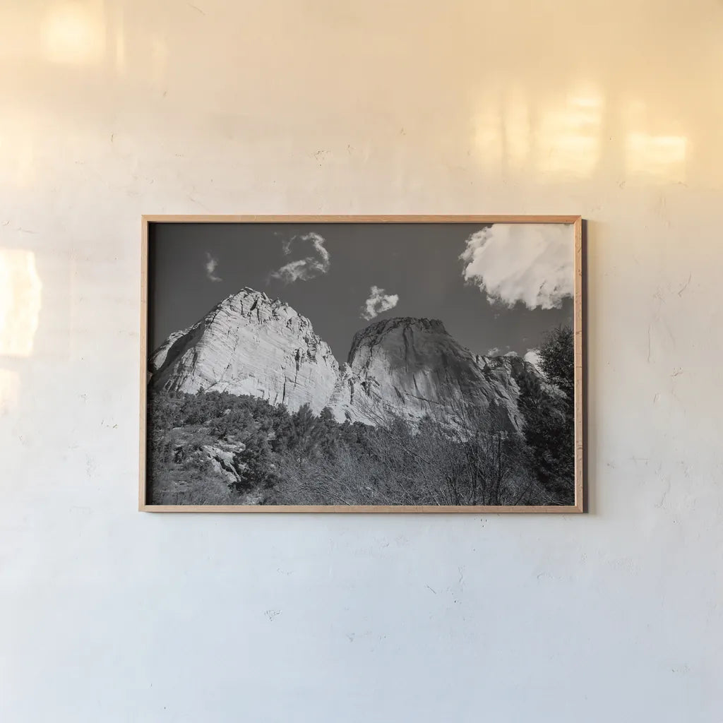 Kolob Canyons I by Laura Marshall. shown as a paper print in a natural frame. Available as a archival giclee rolled canvas, fine art paper, or poster print. SKU 64408i.
