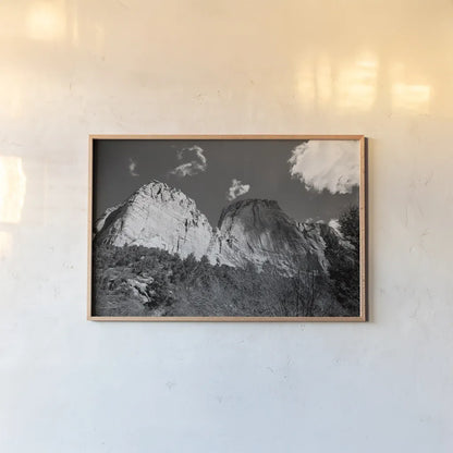 Kolob Canyons I by Laura Marshall. shown as a paper print in a natural frame. Available as a archival giclee rolled canvas, fine art paper, or poster print. SKU 64408i.