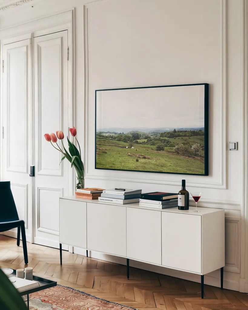 Lake District I by Laura Marshall. shown as a framed stretched canvas in a living room above a console. Available as a archival giclee rolled canvas, fine art paper, or poster print. SKU 63271i.