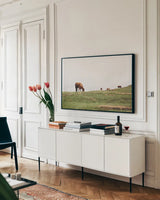 Lake District II by Laura Marshall. shown as a framed stretched canvas in a living room above a console. Available as a archival giclee rolled canvas, fine art paper, or poster print. SKU 63272i.