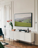 Lake District III by Laura Marshall. shown as a framed stretched canvas in a living room above a console. Available as a archival giclee rolled canvas, fine art paper, or poster print. SKU 63273i.